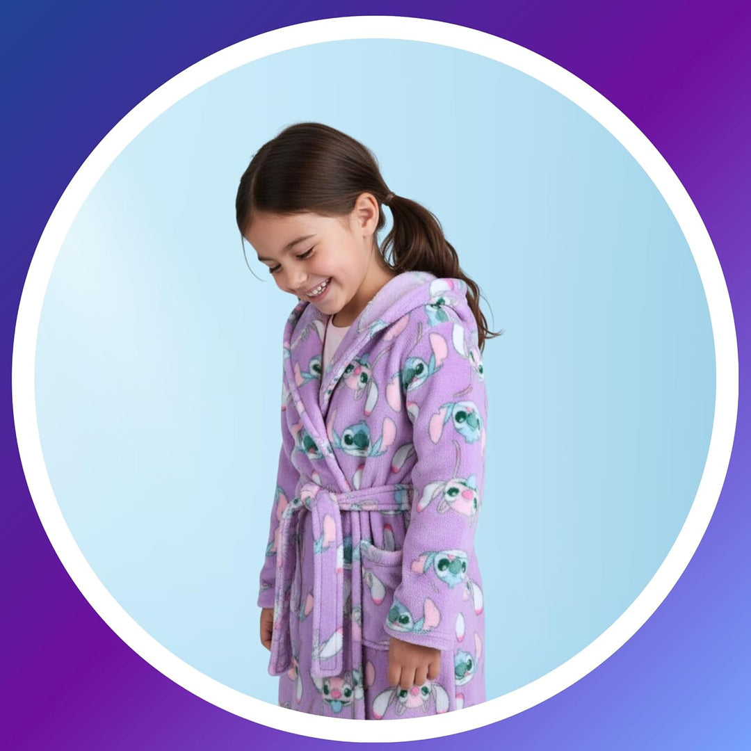 Disney Stitch und Angel Bademantel Mädchen, Hausmantel Loungewear Weicher Fleece Morgenmantel, Gröss