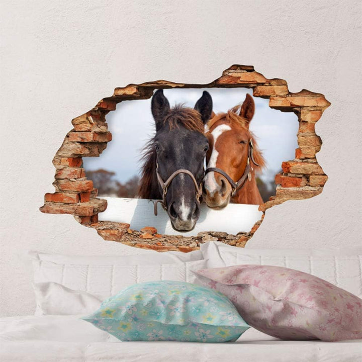 Sticker 3D Effekt | Wandaufkleber Pferd - Tapete Dekoration optische Täuschung Raum und Wohnzimmer |