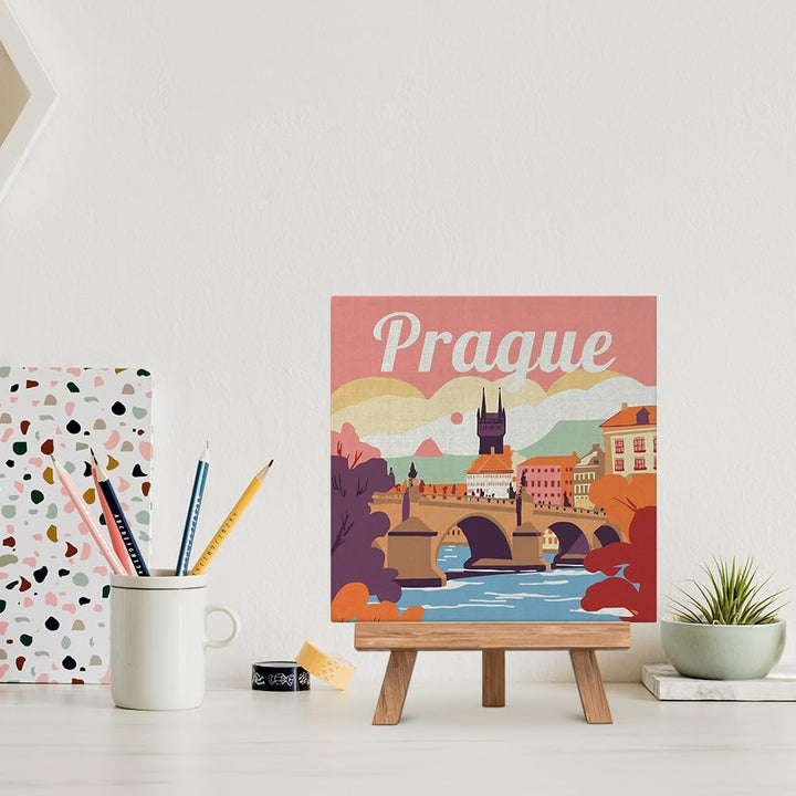 Figured'Art Mini Malen Nach Zahlen Erwachsene Mit Rahmen 20x20cm Kleines Format - Reiseplakat Prag -