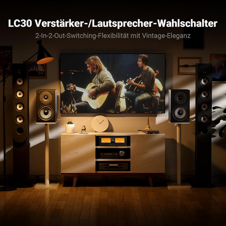 [Verbessert] Fosi Audio LC30 VU Meter Verstärker Lautsprecherwähler-Box, 2-Wege Analog-Audioschalter
