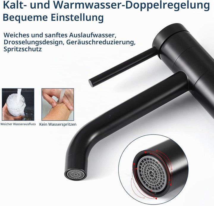 SHANFO Wasserhahn Bad Hoch Auslauf,360° Drehbar Waschtischarmatur,Einhebelmischer Mischbatterie für