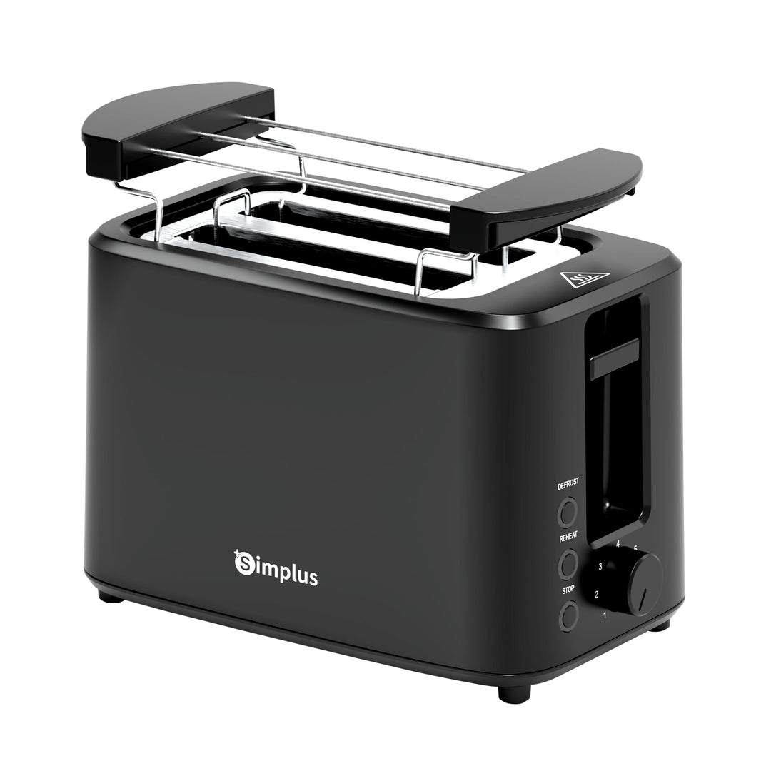 SIMPLUS Toaster 2 Toastschlitze, 7 Bräunungsstufen, Auftau- & Aufwärmfunktion, Brötchenaufsatz, extr