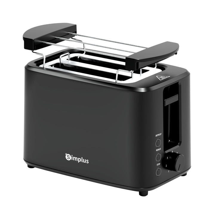 SIMPLUS Toaster 2 Toastschlitze, 7 Bräunungsstufen, Auftau- & Aufwärmfunktion, Brötchenaufsatz, extr