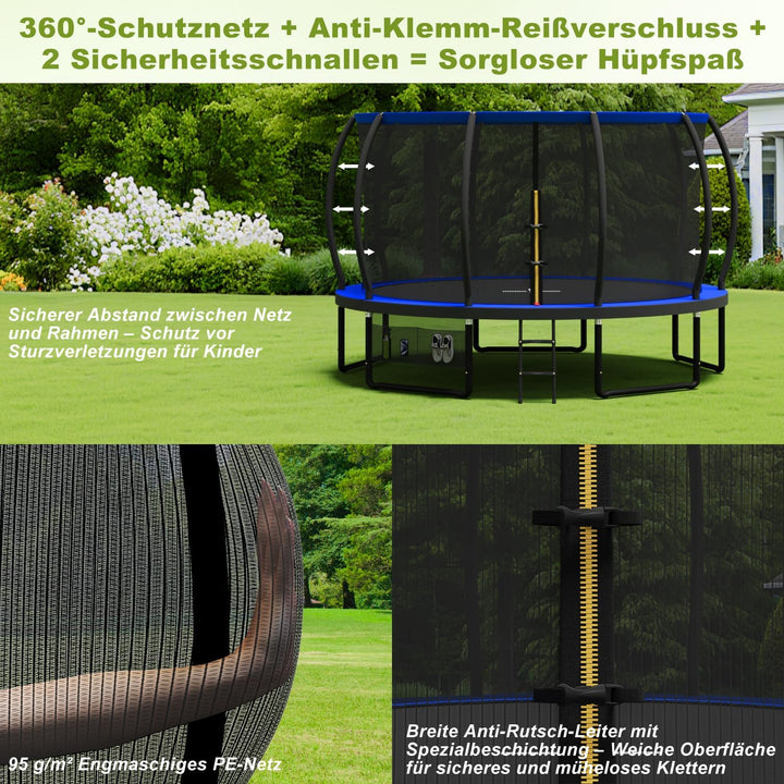 Devoko Trampolin Outdoor Ø 228/305/366/427/488 cm, GS-Zertifikat, Kindertrampolin Gartentrampolin mi