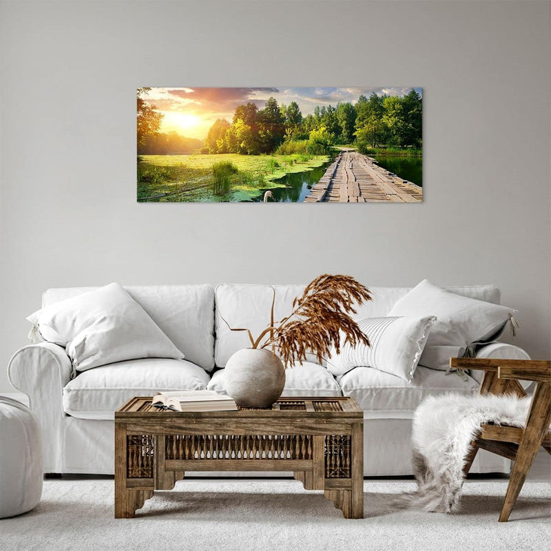 Bilder auf Leinwand 100x40cm Leinwandbild Architektur Promenade Schwan Landschaft Gross Wanddeko Bil