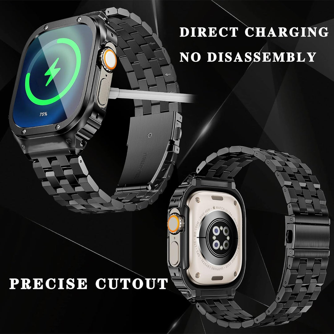 HASLFM Apple Watch Bänder kompatibel für iWatch Serie 9/8/7(45mm), Edelstahl Apple Watch Bänder mit