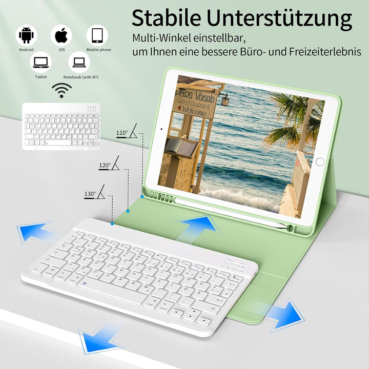 Hülle mit Tastatur für iPad 9. / 8. / 7. Generation 10,2 Zoll 2021/2020/2019, Bluetooth Magnetisch Q