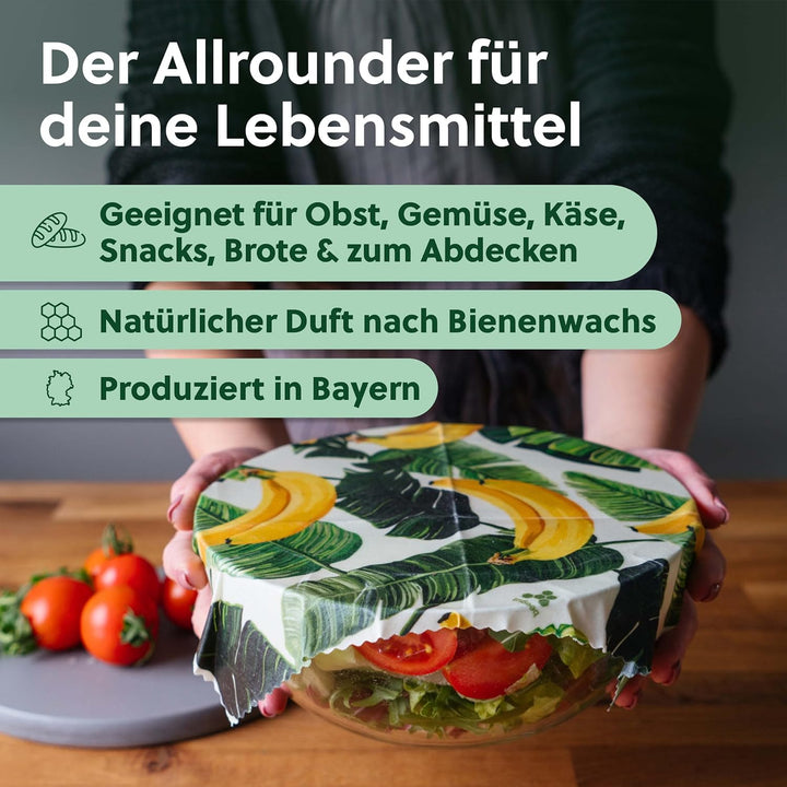 beegut Bienenwachstücher 3er Set aus Deutschland mit Bio Rohstoffen, Lebensmittel plastikfrei frisch