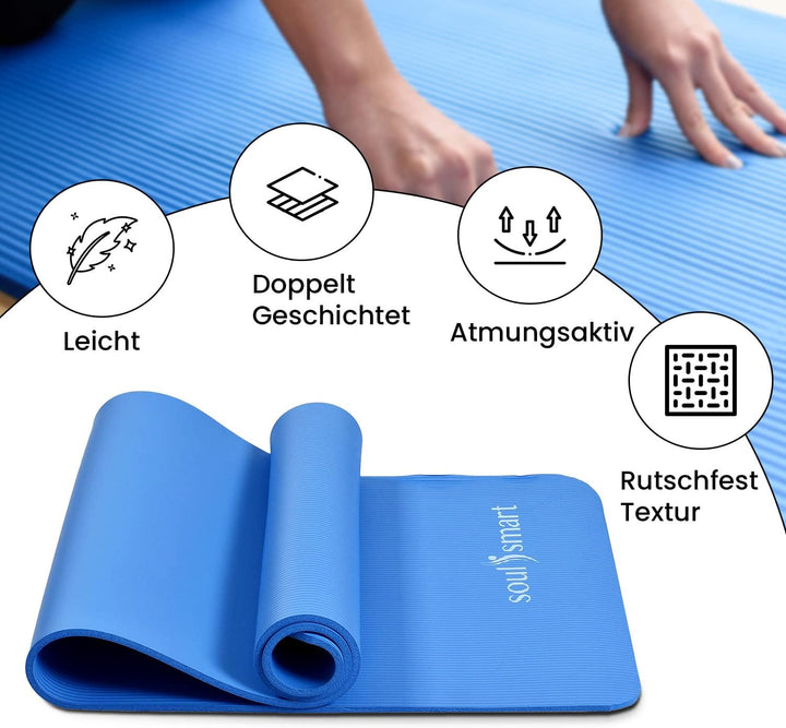 Yogamatte rutschfest Trainingsmatte für Fitness, Pilates & leichte Reisematte für zu Hause oder drau