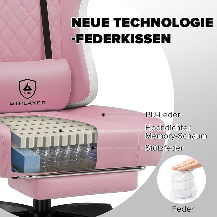 GTPLAYER Gaming Stuhl Ergonomischer Gaming Sessel Schreibtischstuhl Kunstleder, Federsitzkissen, Ver