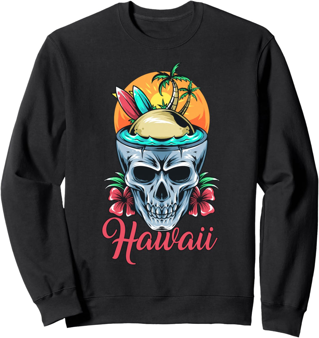 Vinage Hawaii Souvenir Hawaii Schädel Surfen Blumen Sweatshirt
