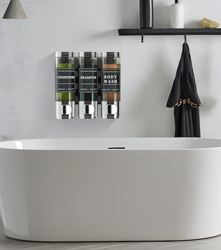 Duschseifenspender, Wandmontage, 3 Kammer-Shampoospender für Dusche, mit 5 Etikettenaufklebern, 3 x