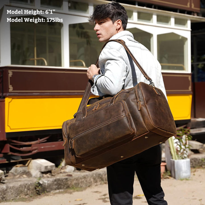 Polare Reisetasche für Herren, 58,4 cm, Vollnarbenleder, Wochenendtasche, Reisetasche Braun (66 Cm,