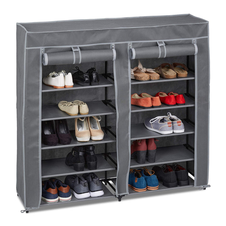 Relaxdays Schuhschrank Stoff, 12 Fächer, 36 Paar Schuhe, Abnehmbarer Bezug, Schuhregal, HBT 107 x 11