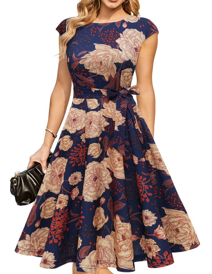 DRESSTELLS Cocktailkleid Damen Festliche Kleider 1950er Knielang Rockabilly Hochzeitkleid Swing Part