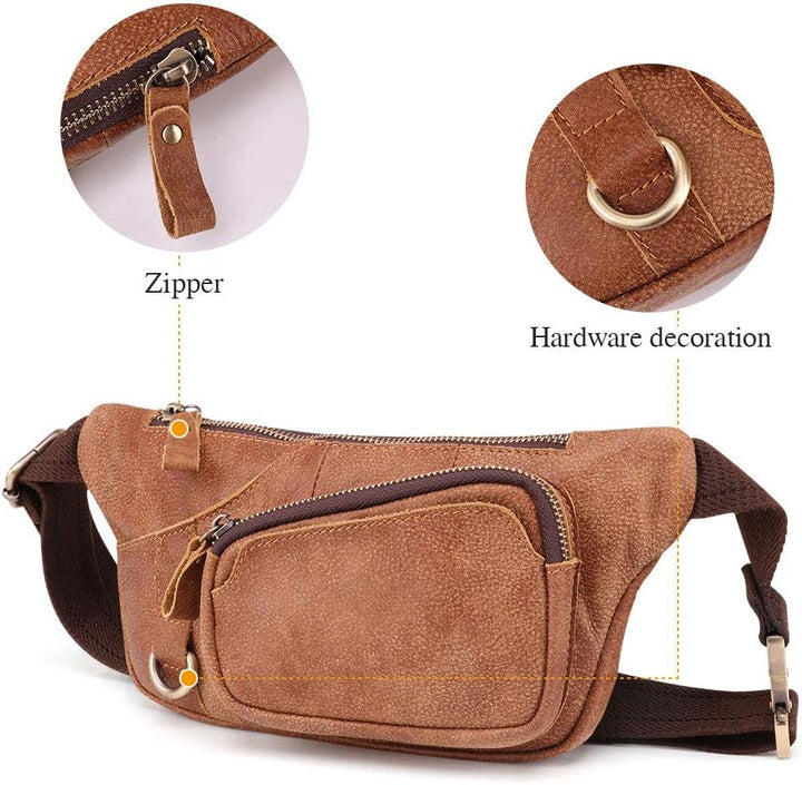 BAIGIO Gürteltasche Leder Herren Hüfttasche Vintage Retro Bauchtasche für Reise Alltagsleben (Braun)