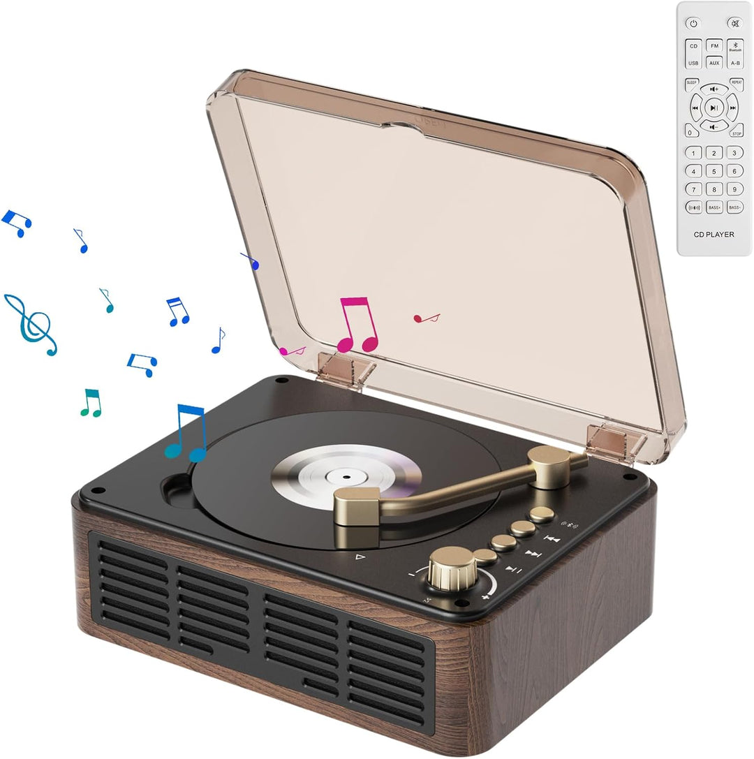 KOVCDVI CD Player Bluetooth Retro Radio mit CD Player mit Lautsprecher Unterstützung USB & AUX-Wiede