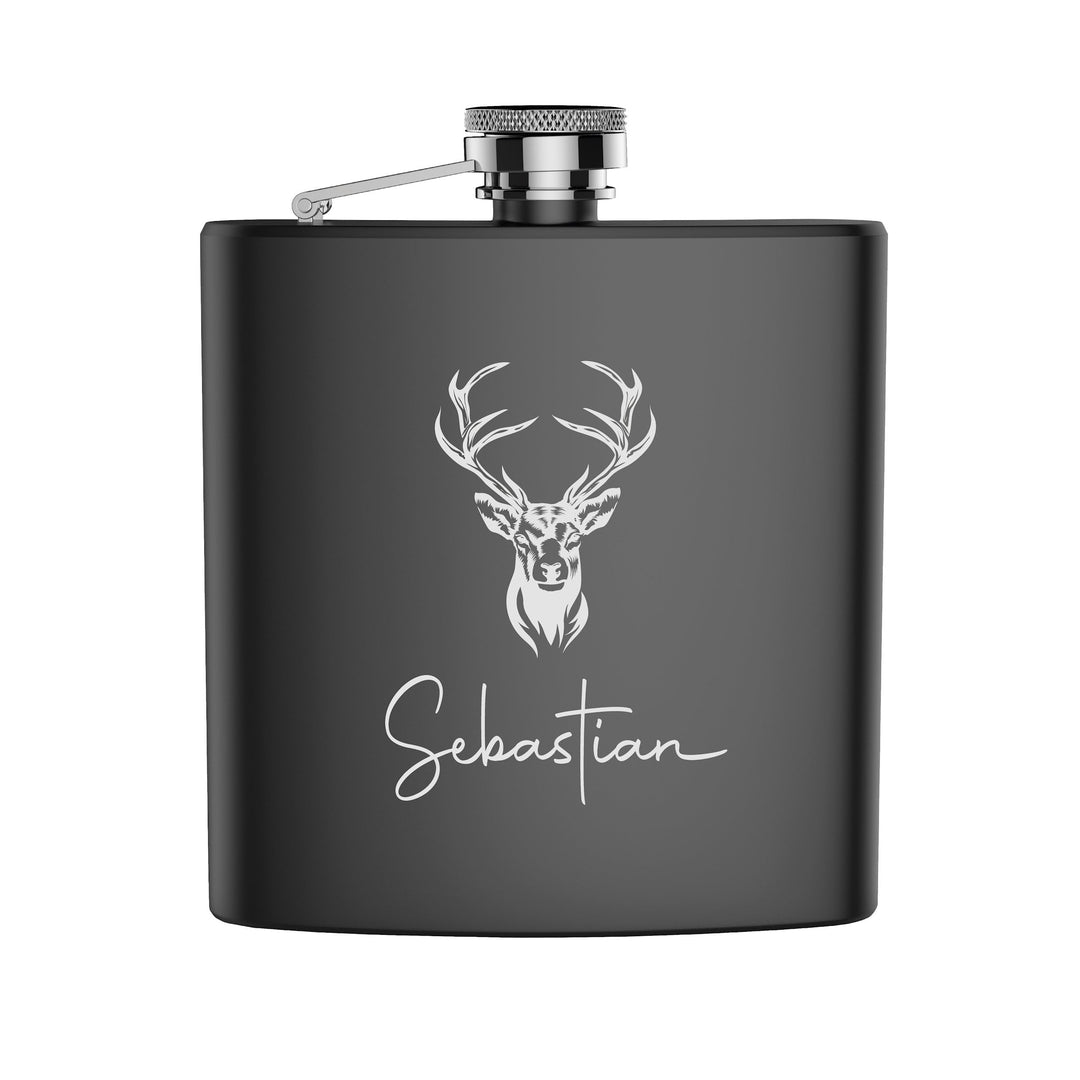 FORYOU24 Edelstahl Flachmann mit Gravur Hirsch Geschenk für Papa Opa Onkel Freund zu Weihnachten, Ge
