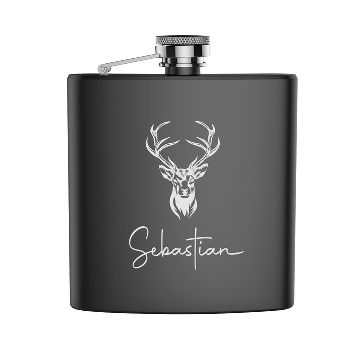 FORYOU24 Edelstahl Flachmann mit Gravur Hirsch Geschenk für Papa Opa Onkel Freund zu Weihnachten, Ge