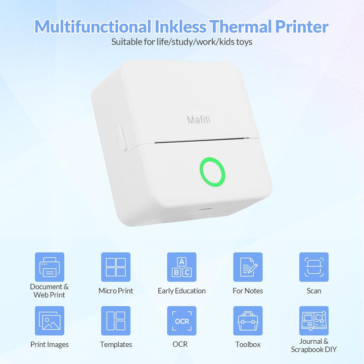 Mini Drucker tragbarer Mini Printer, Mini Fotodrucker Wireless Taschendrucker Thermodrucker Smartpho