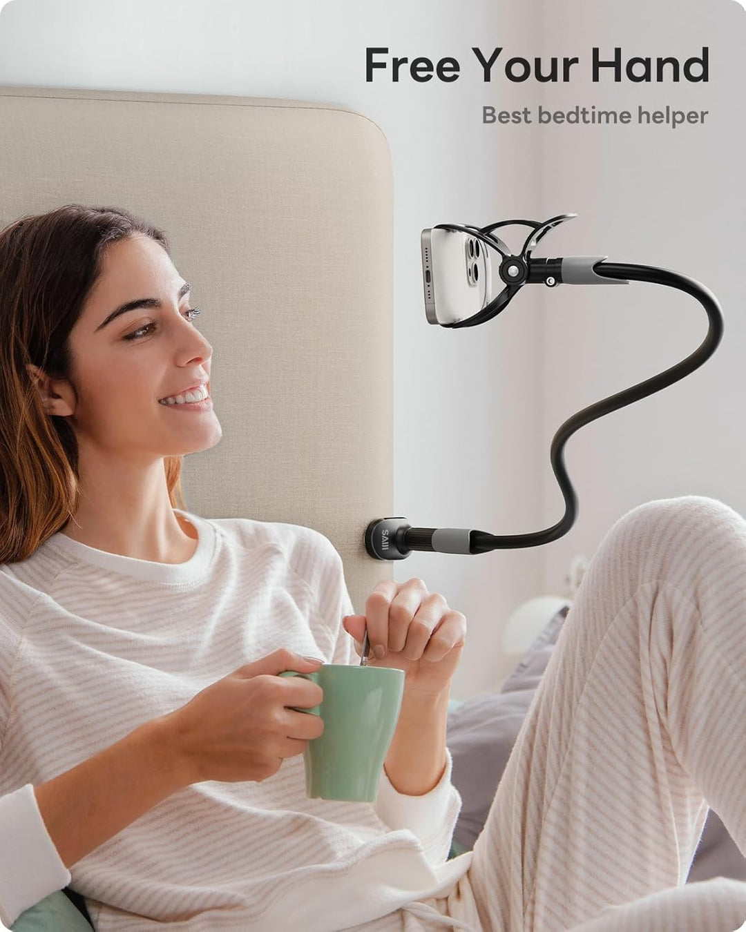 SAIJI Handy Halter für Bett, Schwanenhals Handy Halterung Braun, Braun