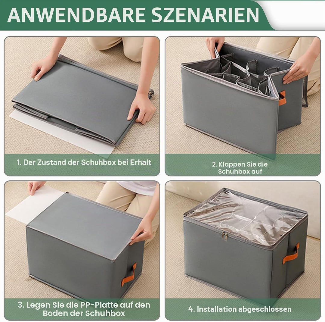 2 Stück Schuhorganizer mit PVC Deckel, Aufbewahrung Schuhe mit Anpassbare Trennwände, 24 Paar Schuhe