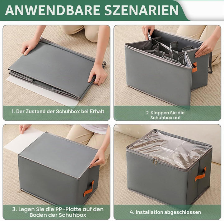 2 Stück Schuhorganizer mit PVC Deckel, Aufbewahrung Schuhe mit Anpassbare Trennwände, 24 Paar Schuhe