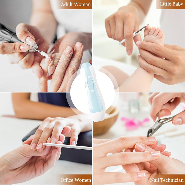 Baby Nagelfeile Elektrisch, Baby-Nagelfeilen-Set mit 6 Schleifkopf und LED-Licht, Nagelpflegeset für