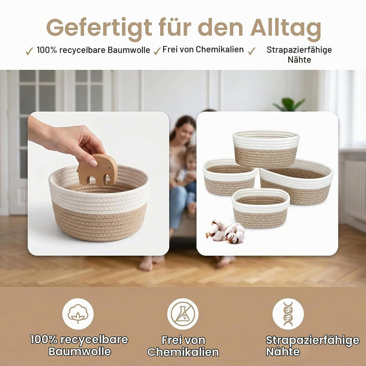 4 Stück Aufbewahrungskorb Geflochten Baumwollseil,Stapelbare Speicher Storage Basket,Stapelbare Korb