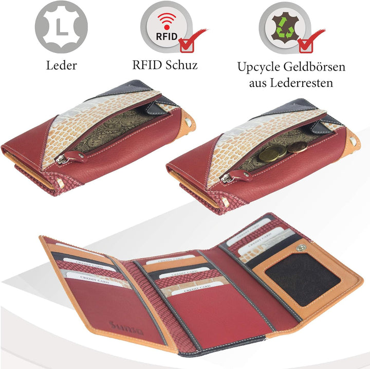 Sunsa Geldbörse. Damen Geldbeutel. Leder Portemonnaie mit RFID Schutz. Kleiner Brieftasche mit Kredi
