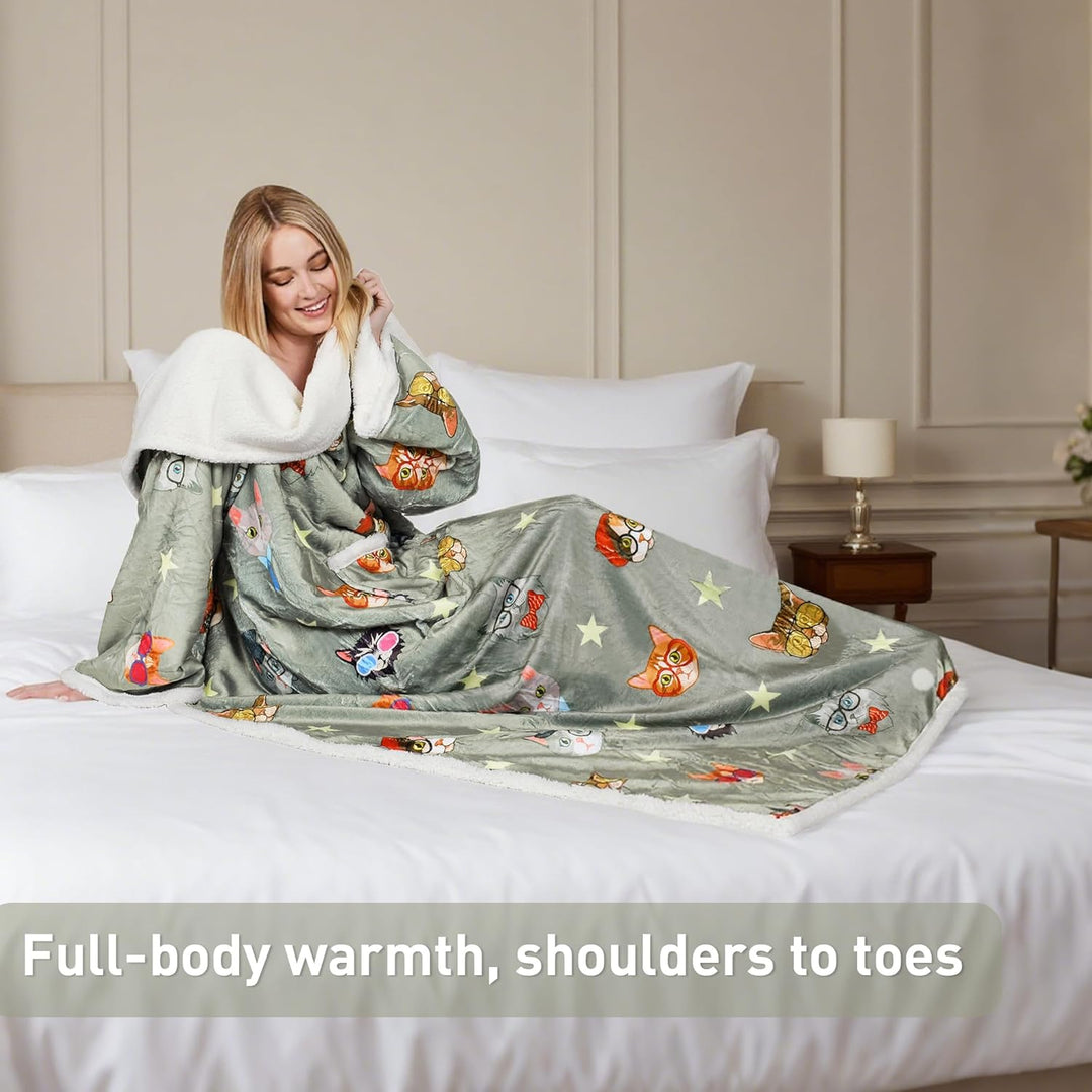 Catalonia Classy Decke mit Ärmeln als Geschenk für Frauen Herren, Flauschig Sherpa Kuscheldecke mit