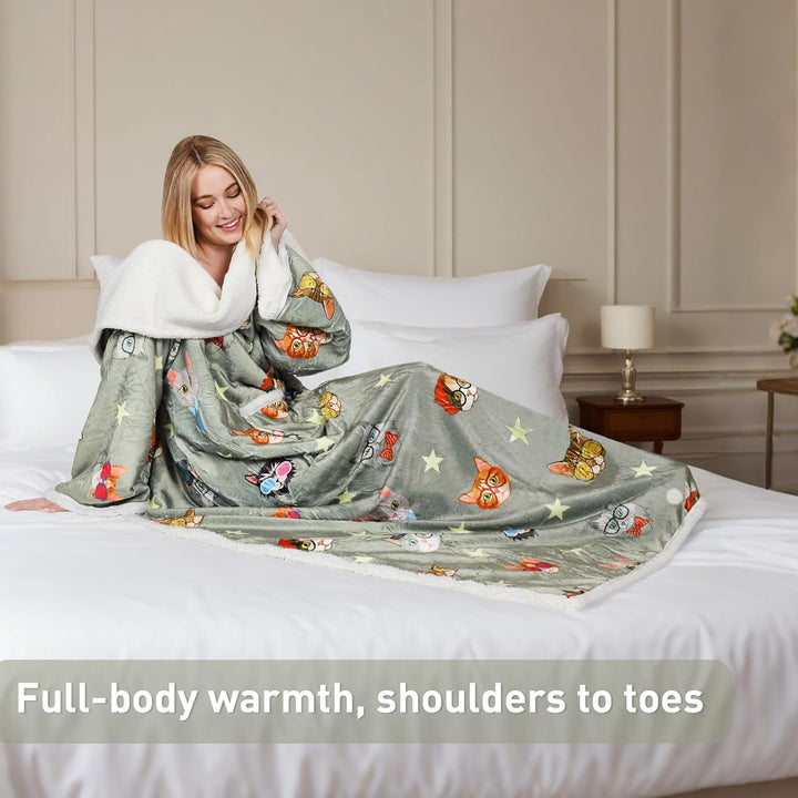 Catalonia Classy Decke mit Ärmeln als Geschenk für Frauen Herren, Flauschig Sherpa Kuscheldecke mit
