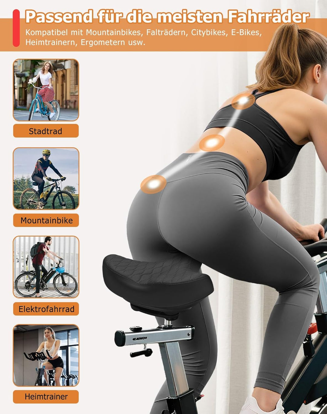 Übergrosser Fahrradsattel Herren & Damen, Bequem, Weich Memory Foam, Ergonomisch, Extra Breit Bequem