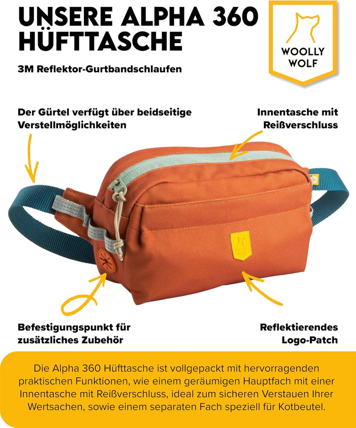 Woolly Wolf Alpha 360 Hip Pack Hüfttasche Terracotta Mix - Leckerlitasche für Hunde aus recyceltem M