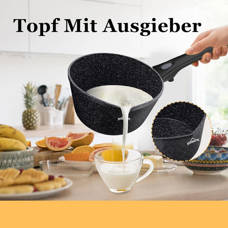 Milchtopf Induktion Homelux 16/18/20cm Topf mit Ausgiesser,Kochtopf Klein,Stielkasserolle Kasserolle