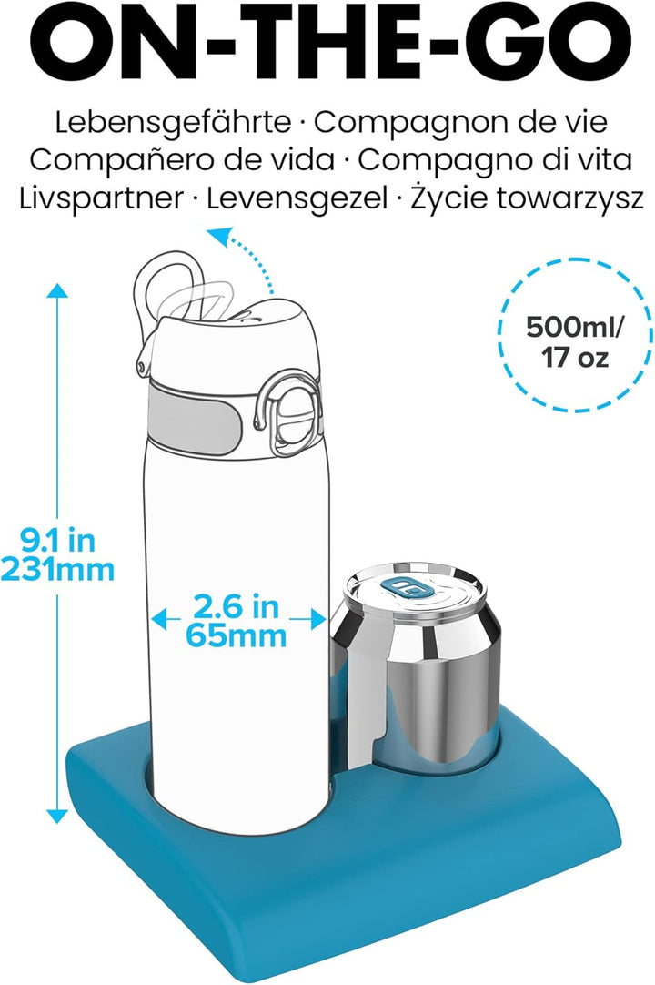 ION8 Vakuumisolierte Edelstahl-Trinkflasche, 500 ml, Auslaufsicher, Einhandöffnung, Sichere Verriege