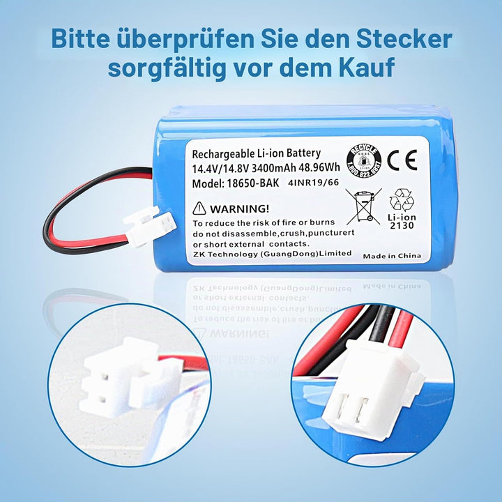 14,4 V 3400 mAh 48,96 Wh Li-Ionen-Ersatzakku, kompatibel mit Shark Ion Robot RV1001AE, R75, R85, S87