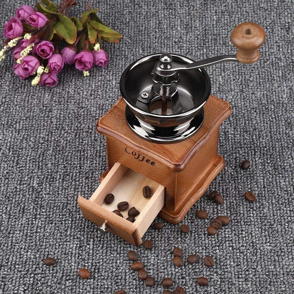 Queen.Y kaffeemühle Manuell, Tragbare Retro-Bohnenmühle mit Holzschublade Manuelle Minimühle für Zuh