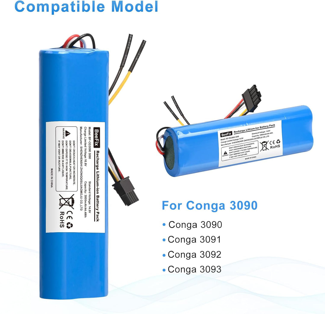 3000mAh Akku Ersatz für Conga 3090,3091,3092,3093 14.8V Li-ion Akku Batterie Staubsauger Robotic Vac