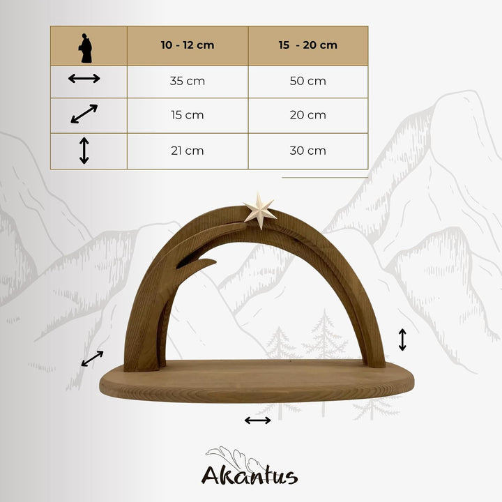 Akantus Krippe aus Holz: HL. Familie Natur mit Krippenbogen (13 cm), 13 cm