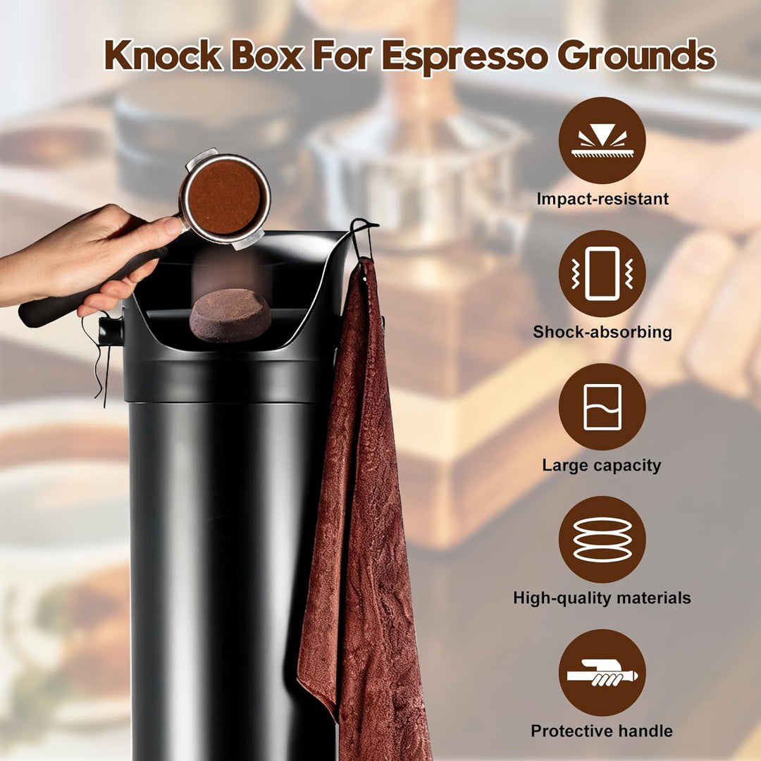 Kaffeeklopfbox, AbklopfbehäLter FüR Espressokaffeesatz Mit Haken Und Handtuch, KaffeeabklopfbehäLter