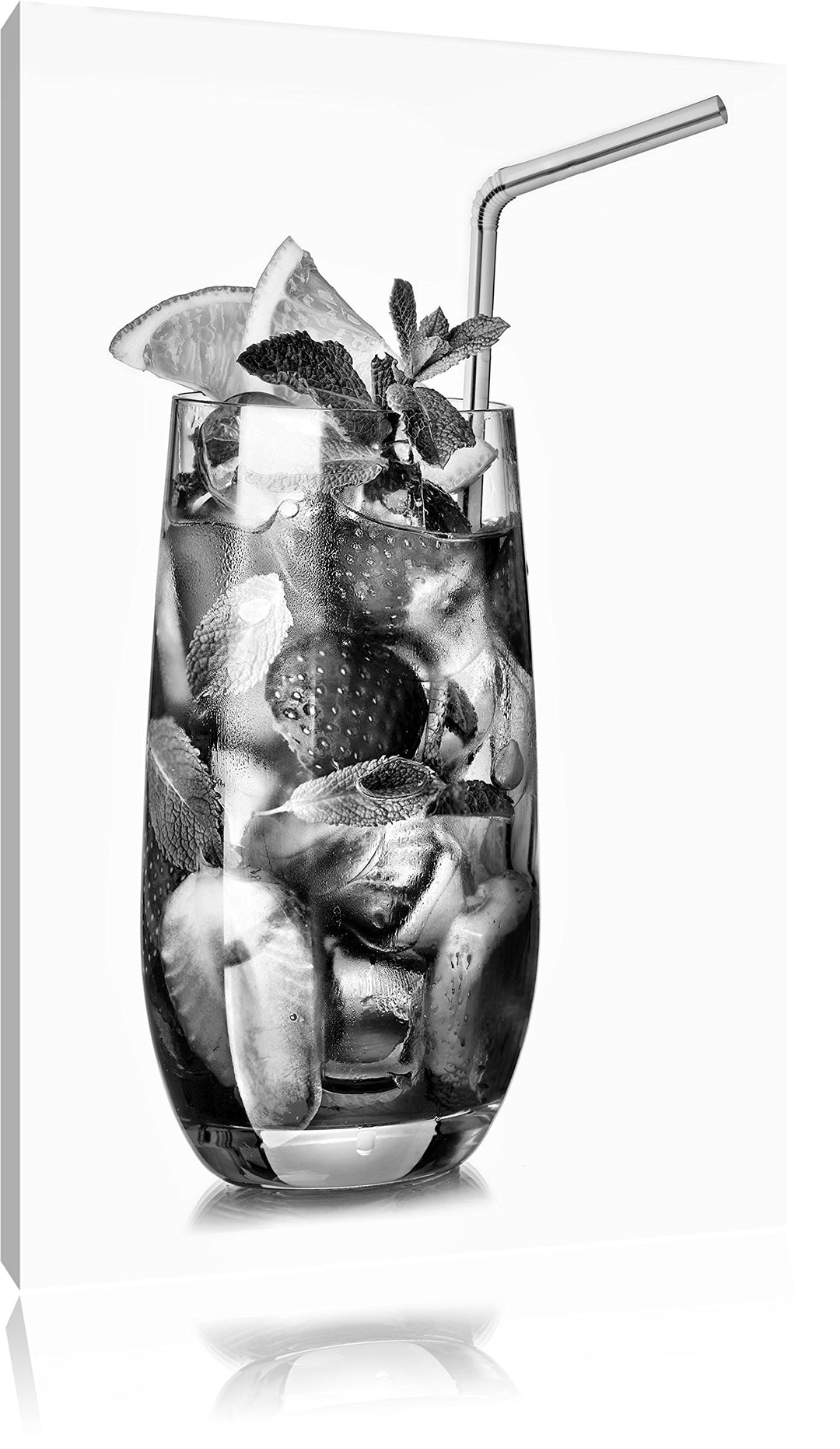 Pixxprint Monocrome, Leckerer Erdbeercocktail mit Zitrone und Minze, Format: 100x70 auf Leinwand, XX