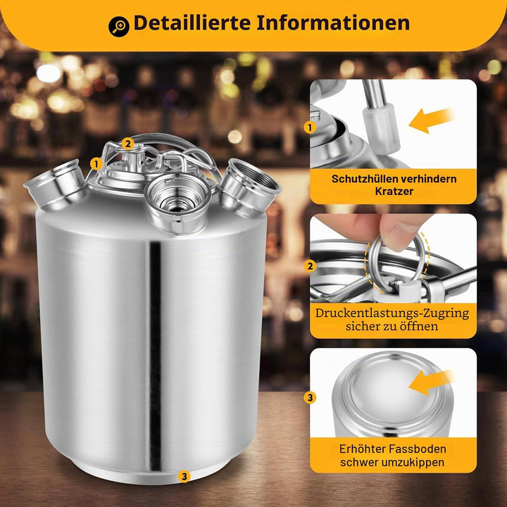 Bierfass 10 Liter, Edelstahl Selbstkühlendes Bierfass Zapfanlage Reinigung mit Schutzverpackung and