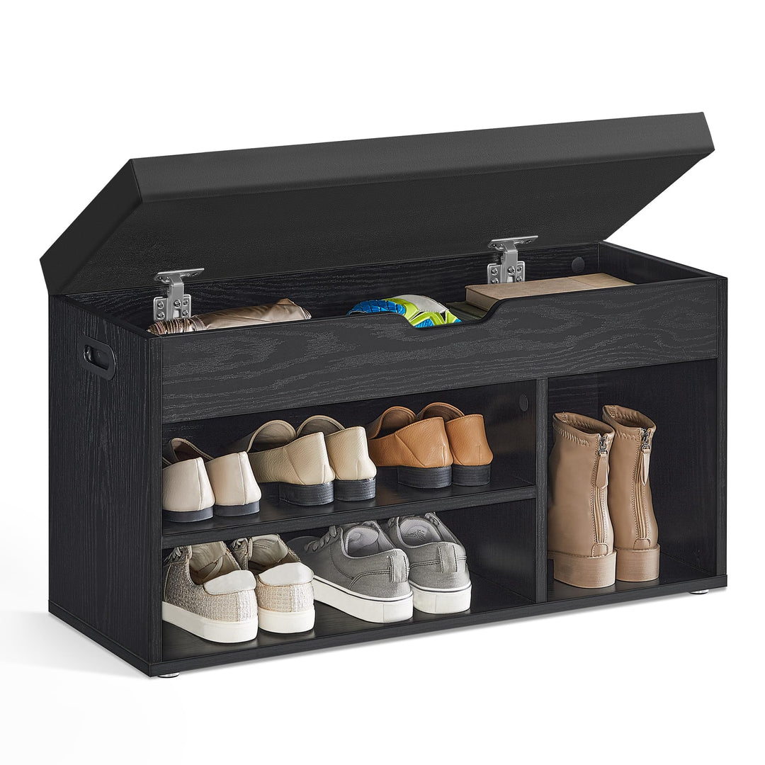 VASAGLE Schuhbank mit Sitzfläche, Sitzbank mit Stauraum, gepolstert, Fach unter Sitzkissen, Schuhreg