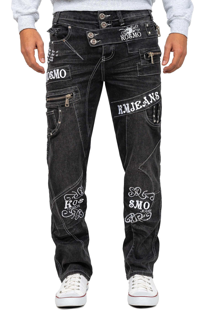 Kosmo Lupo Herren Jeans Extravagant Besondere Designs 29W / 32L Grau - 03, 29W / 32L Grau - 03