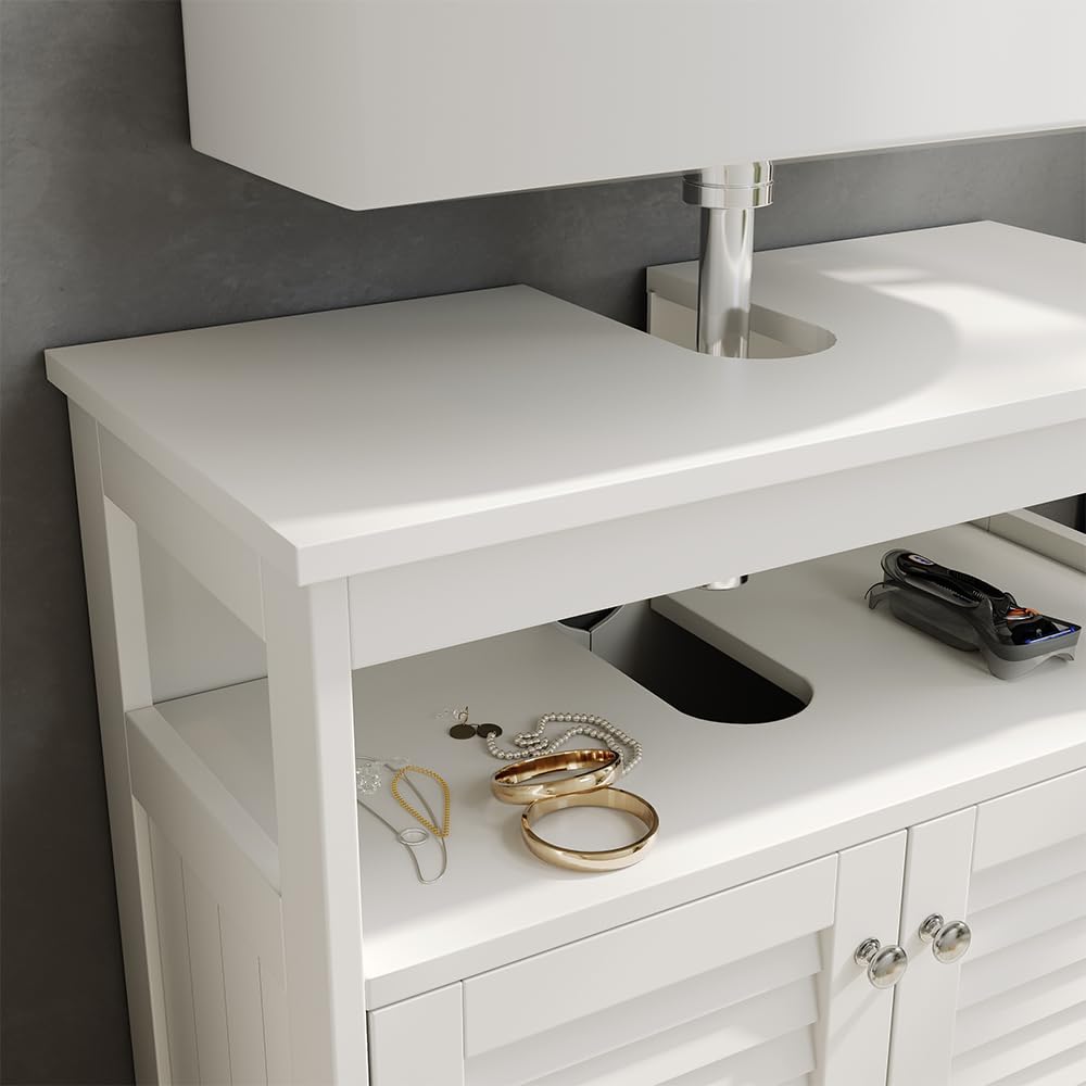 Vicco Waschbeckenunterschrank Riad, Weiss, 60 x 60 cm mit 2 Türen und offenem Fach Waschtischuntersc