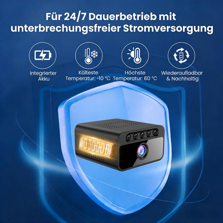 Mini Kamera, 4K WLAN Überwachungskamera Innen Akku mit Netzbetrieb – WLAN Überwachungskamera mit 150