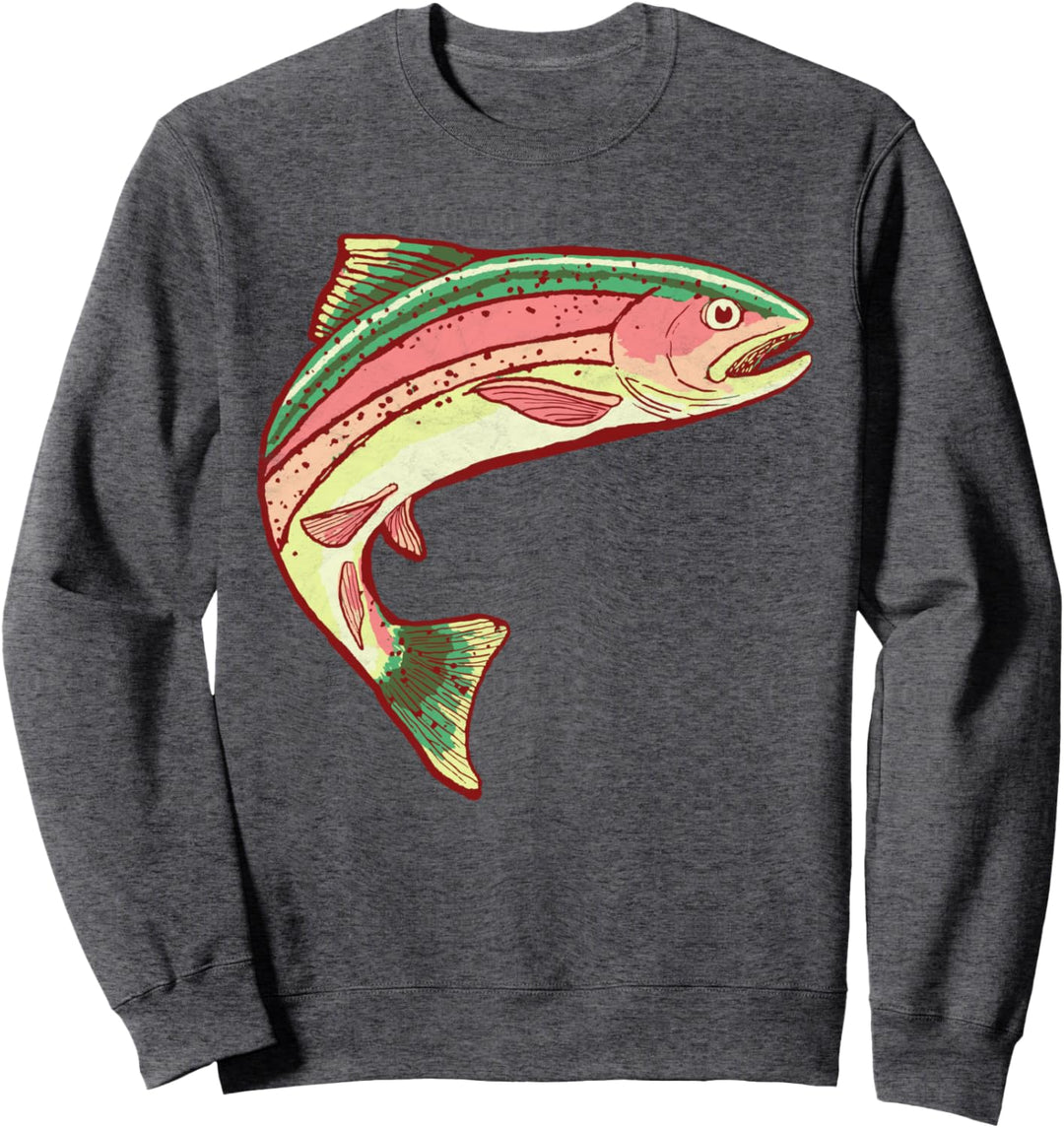Vintage Rainbow Trout Fishing Retro Fish Graphic Sweatshirt