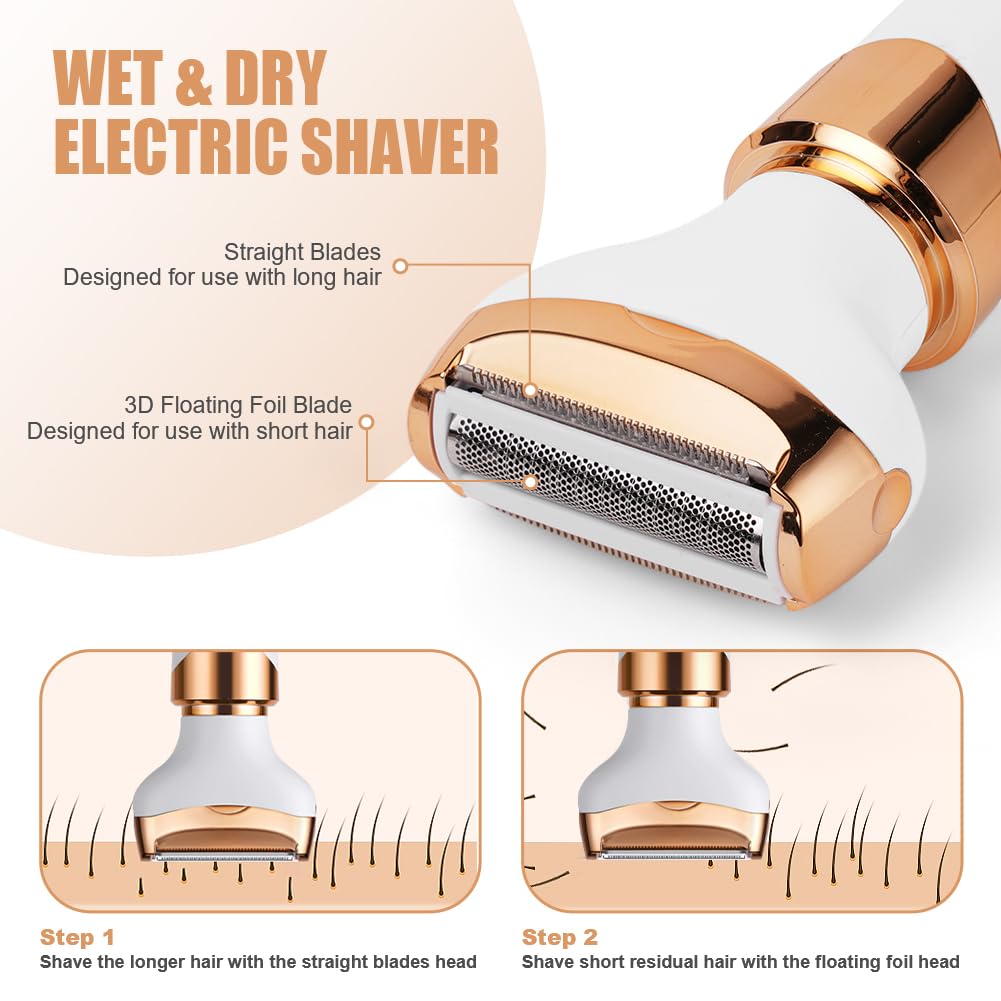 ACWOO Elektrischer Rasierer für Frauen, 4-In-1 Elektrischer Damenrasierer, Schmerzfreier Intimrasier