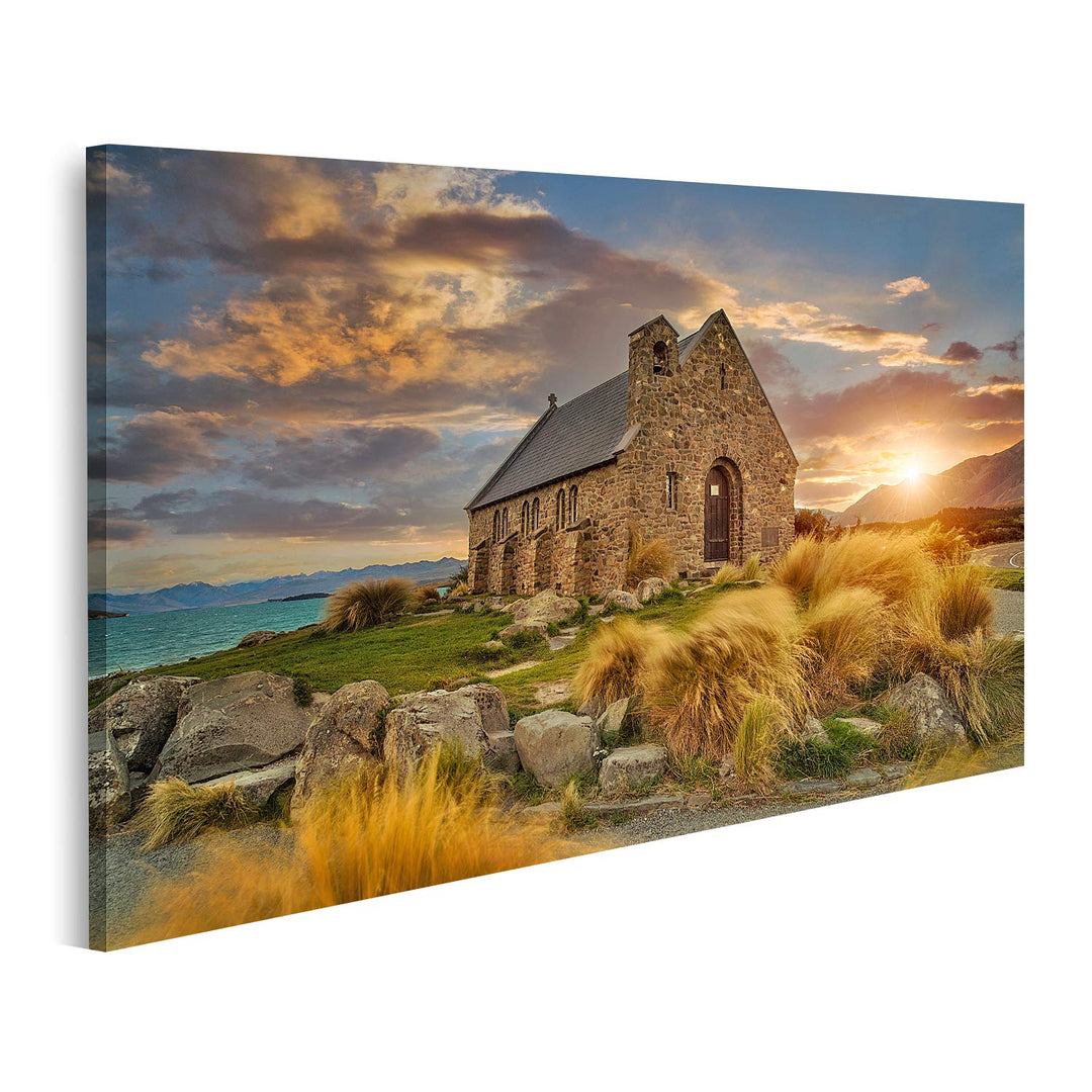 islandburner Bild auf Leinwand Kirche Good Shepherd Neuseeland Bilder Wandbilder Poster, 80L x 40B c